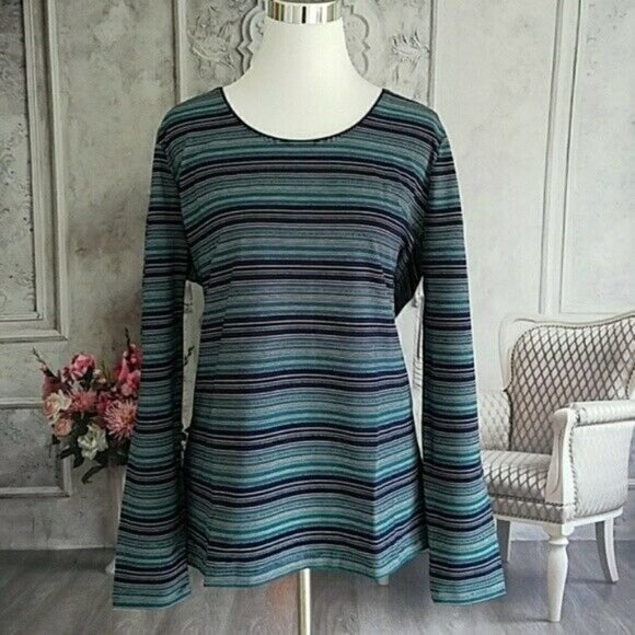 kim Rogers Black Blue Sparkle Pullover Scoop Neck Long Sleeve Top Size XXL NWT - Picture 3 of 10